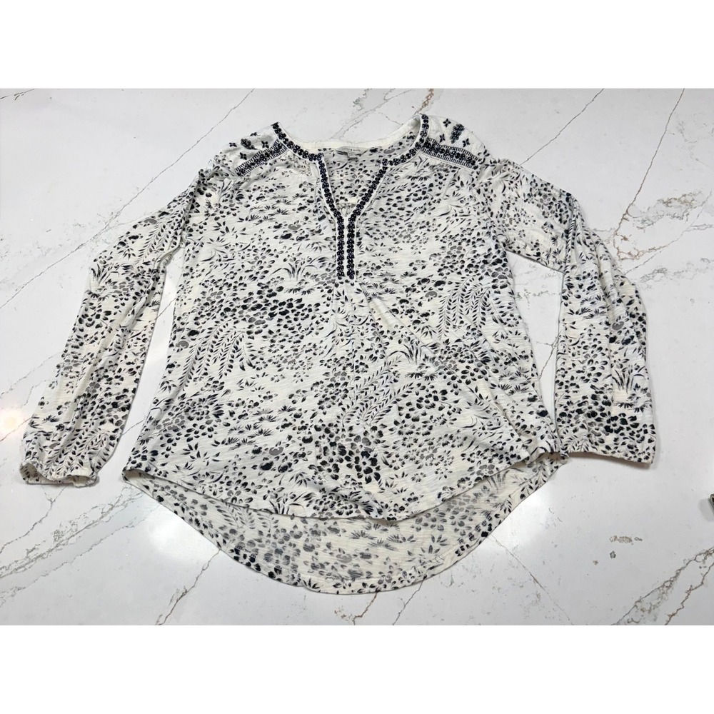 Lucky Brand Womens Long Sleeve Embroidered Tunic Top Floral Print Size L